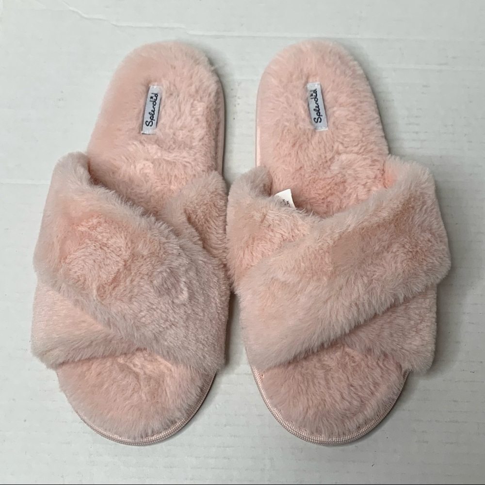 New Splendid Pink Faux Fur House Slippers Size 8-11 Large NEW